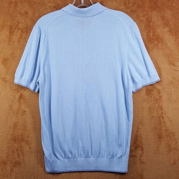 HUGO BOSS Polo Shirt Mens Small Blue Short Sleeve Knit Linen Blend TRIESTE $198 - Picture 6 of 12
